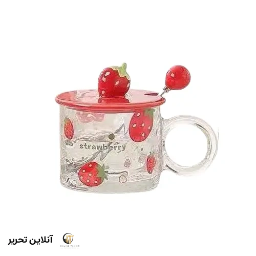 ماگ شیشه ای میوه درب سرامیکی 574-44- طرح توت فرنگی