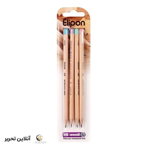 مداد مشکی الیپون چوبی شش گوش بسته 4 عددی