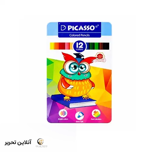 مدادرنگی 12رنگ جعبه فلزی پیکاسو طرح جغد