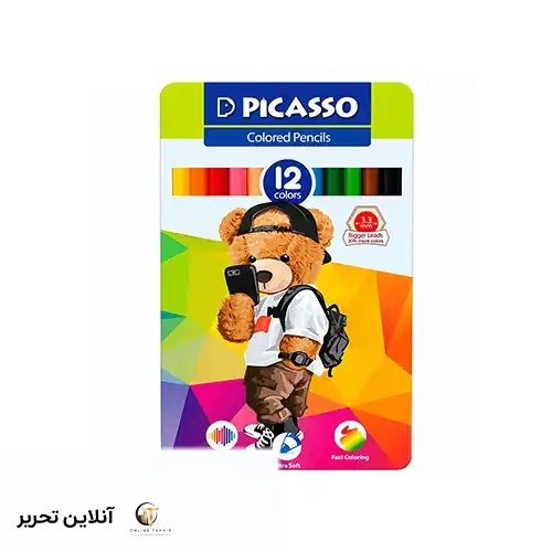 مدادرنگی 12رنگ جعبه فلزی پیکاسو طرح خرس