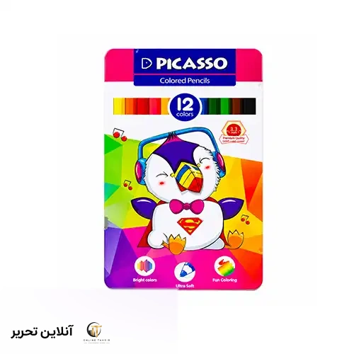 مدادرنگی 12رنگ جعبه فلزی پیکاسو طرح پنگوئن