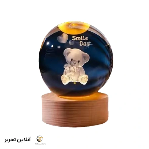 گوی کریستال چراغدار با پایه چوبی